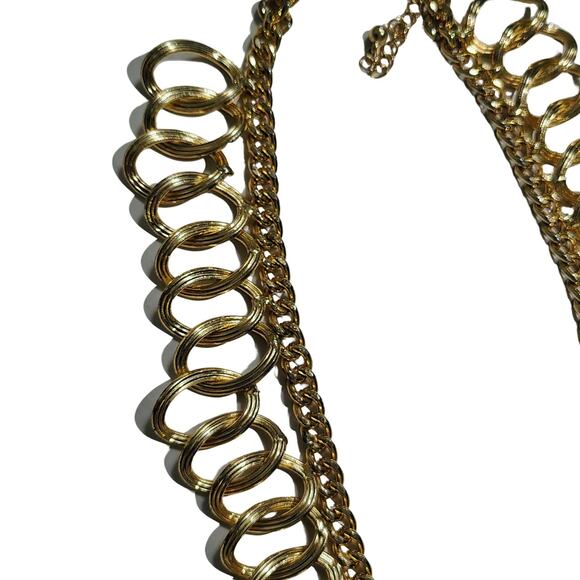 60s Vintage Textured Gold Chunky Interlocking Rings Collar Statement Necklace - Picture 6 of 6